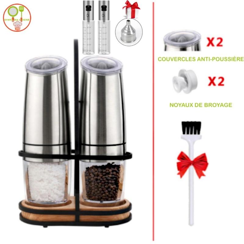 Magic mills vip pack™️ Set de deux moulins de cuisine électriques, adaptés pour moudre et saupoudrer sel, poivre et épices en tous genres. sympamacuisine