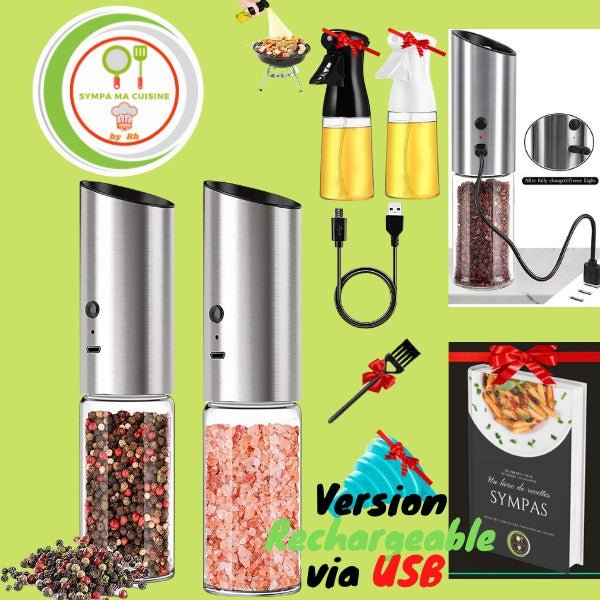 Magic mills vip pack™️ Set de deux moulins de cuisine électriques, adaptés pour moudre et saupoudrer sel, poivre et épices en tous genres. sympamacuisine
