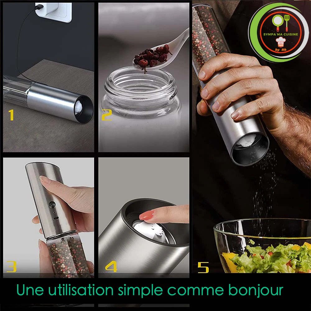 Magic mills vip pack™️ Set de deux moulins de cuisine électriques, adaptés pour moudre et saupoudrer sel, poivre et épices en tous genres. sympamacuisine