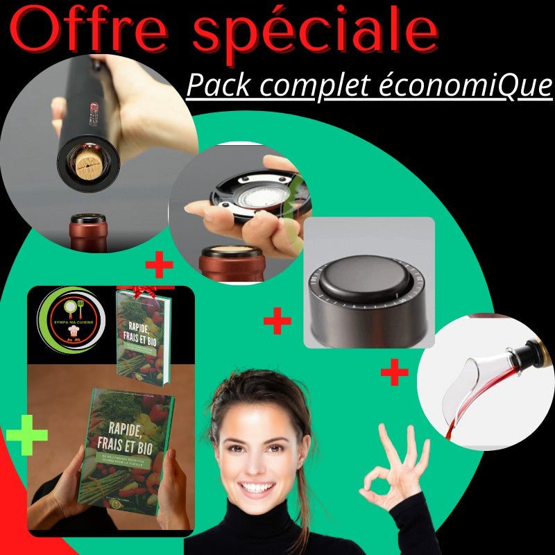 Open'bouteille™️ MéGA PaCk ; Tire bouchon électrique + Enlève capsule + Bouchon conservation longue durée + Verseur anti-goutte | TIRE-BOUCHON inGénieux | CUISINE sympamacuisine