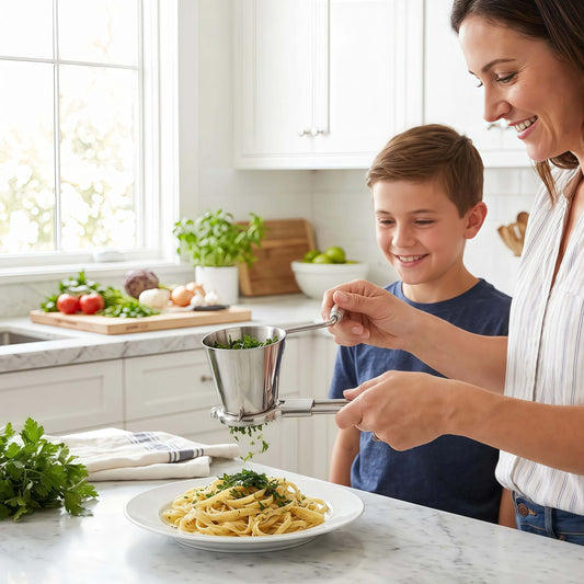 hachoir manuel AromaChopMinute fils maman lutilise souriant