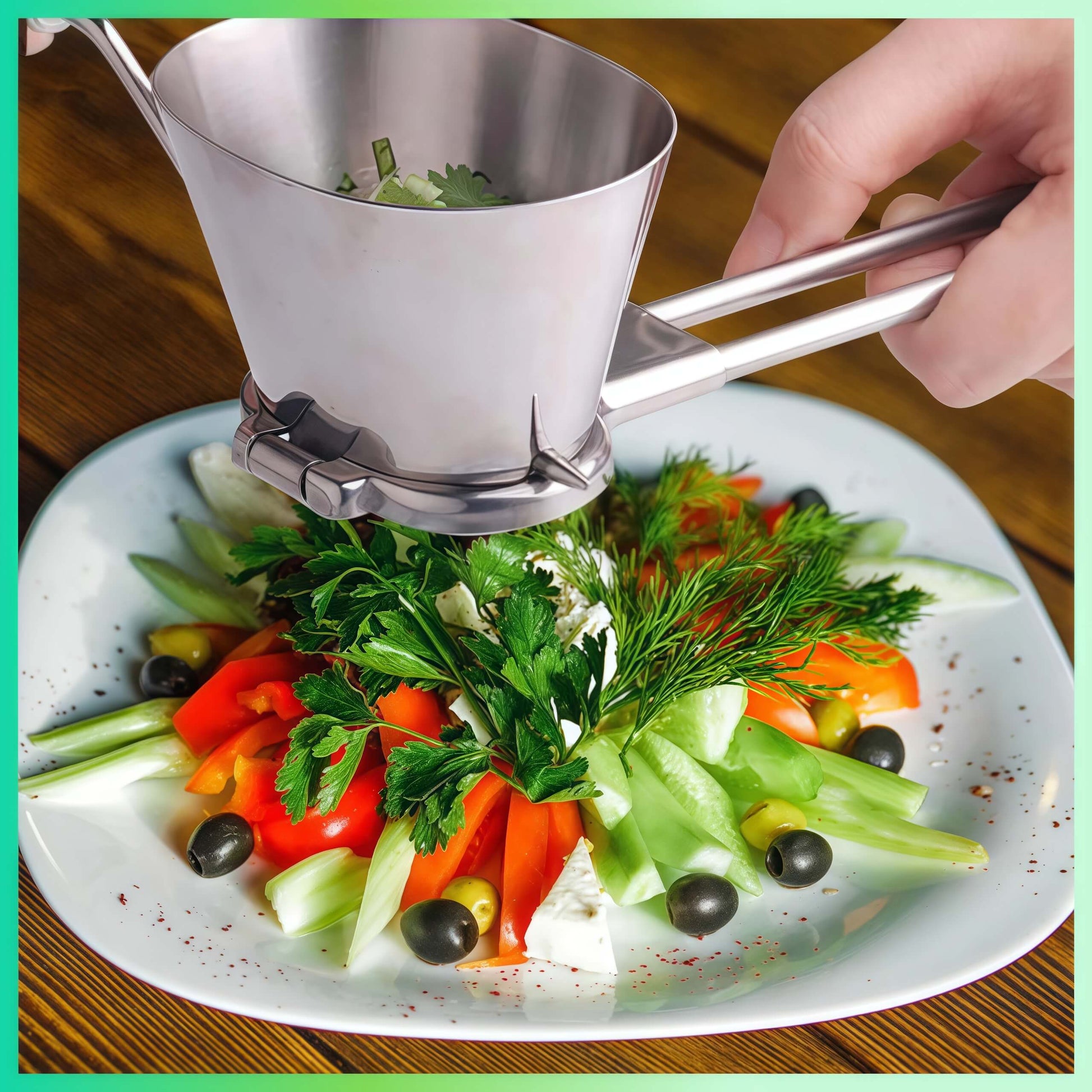 hachoir manuel AromaChopMinute persil herbes aromatiques sur salade