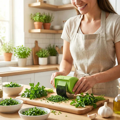 hachoir manuel aromaroll utilise par femme sur plan travail