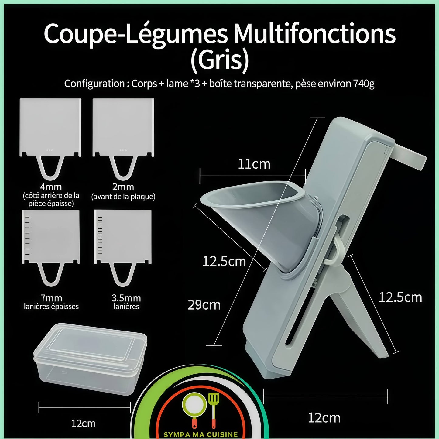 Mandoline cuisine manDoSlice gris brume epure