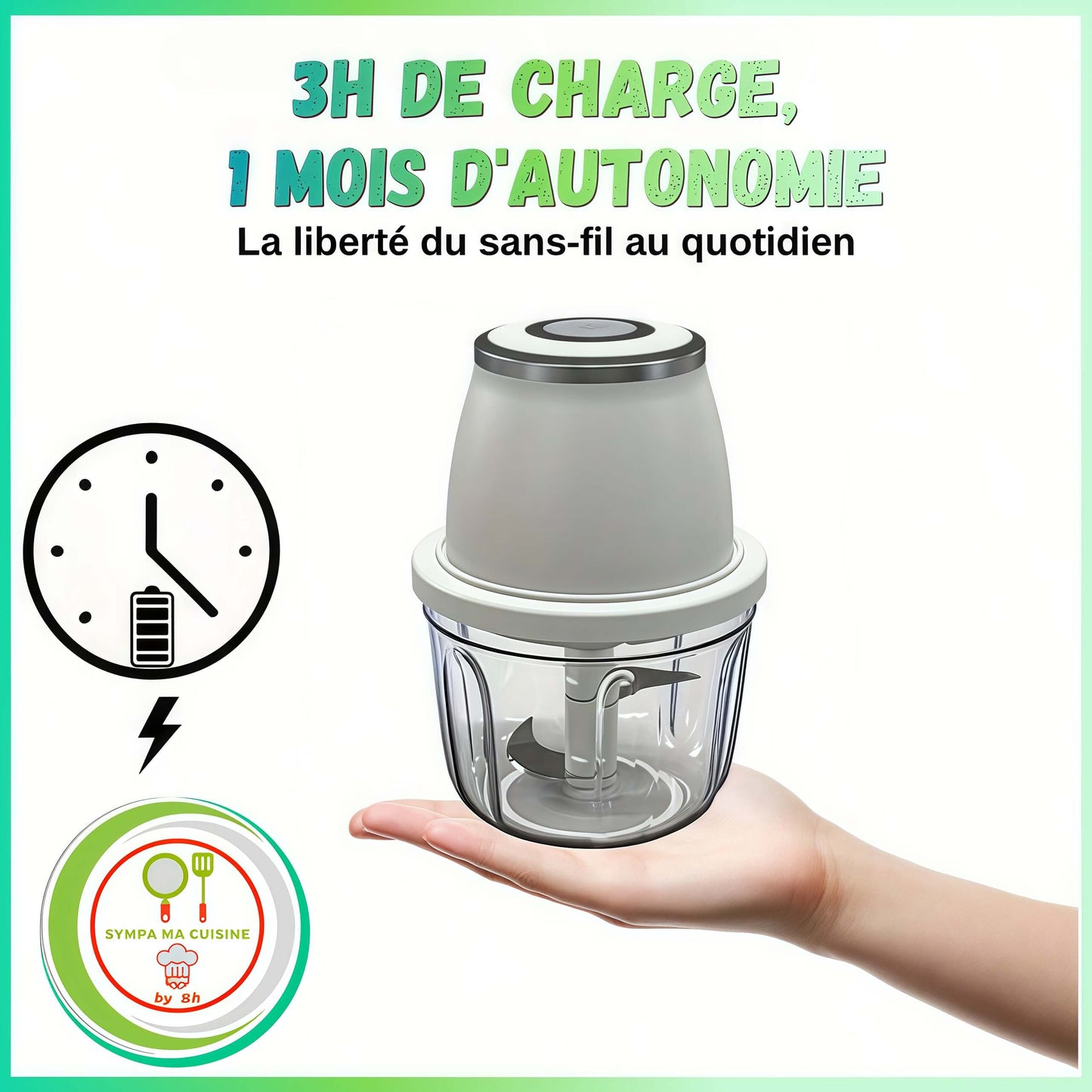 mini hachoir NutriChop 3h charge 1 mois dusage