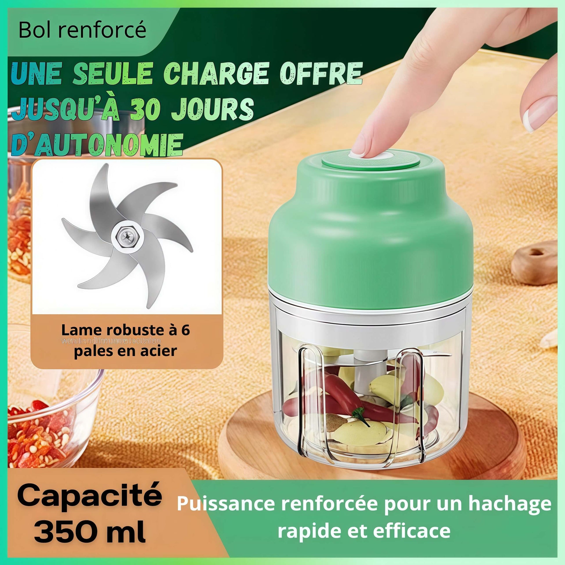 mini hachoir Onepress une seule charge 30 jours