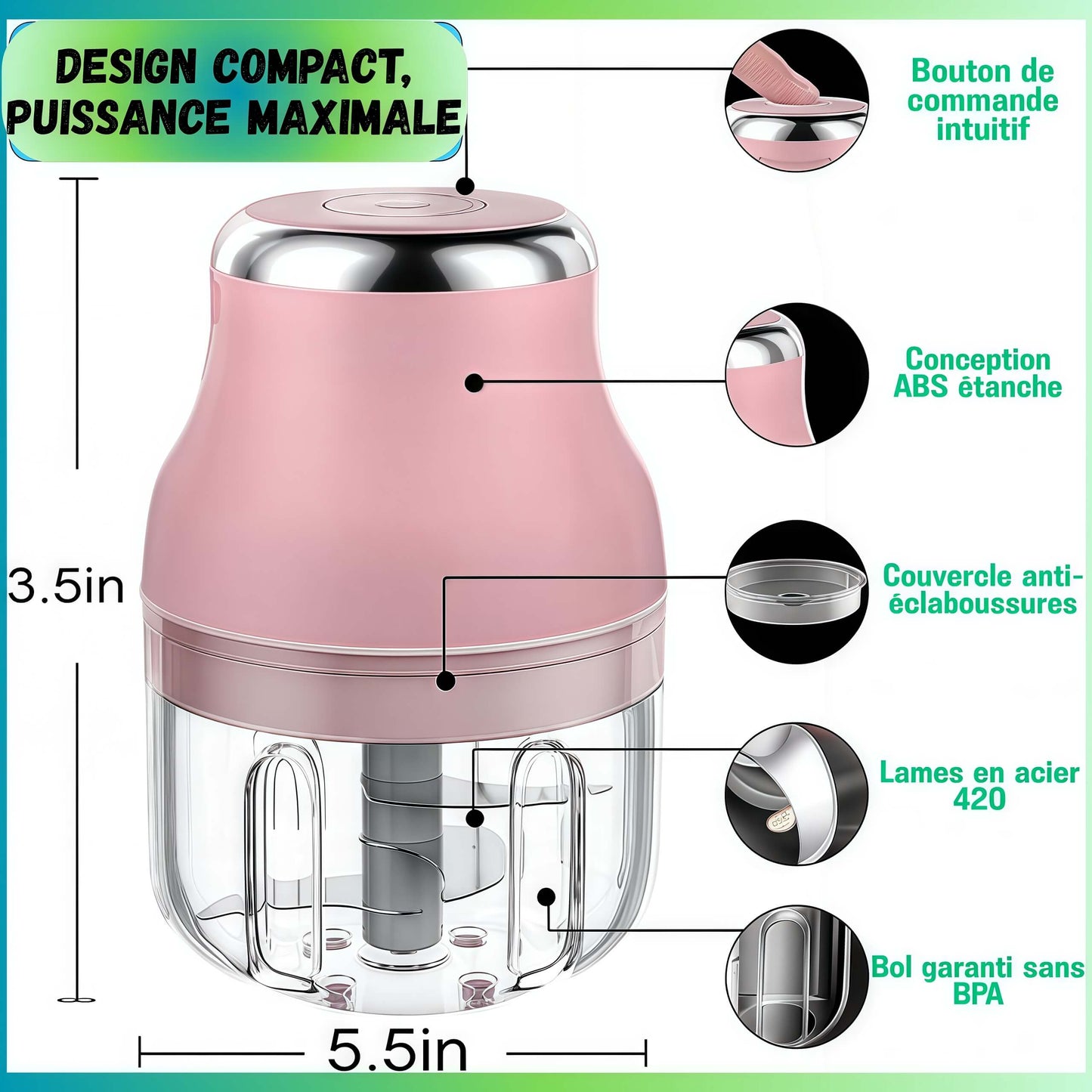 mini hachoir PixiChop design compact puissance maximale