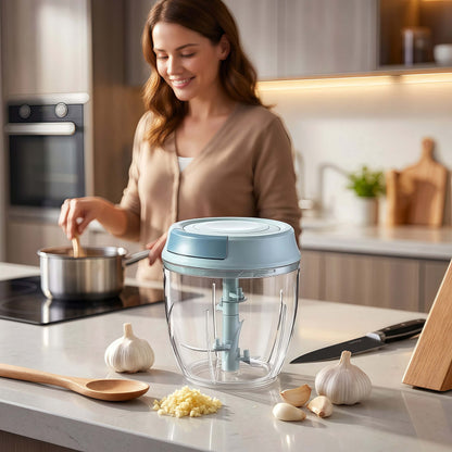 mini hachoir purehach sur plan travail femme derriere cuisine 2