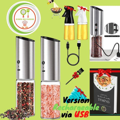 Magic mills vip pack™️ Set de deux moulins de cuisine électriques, adaptés pour moudre et saupoudrer sel, poivre et épices en tous genres. sympamacuisine