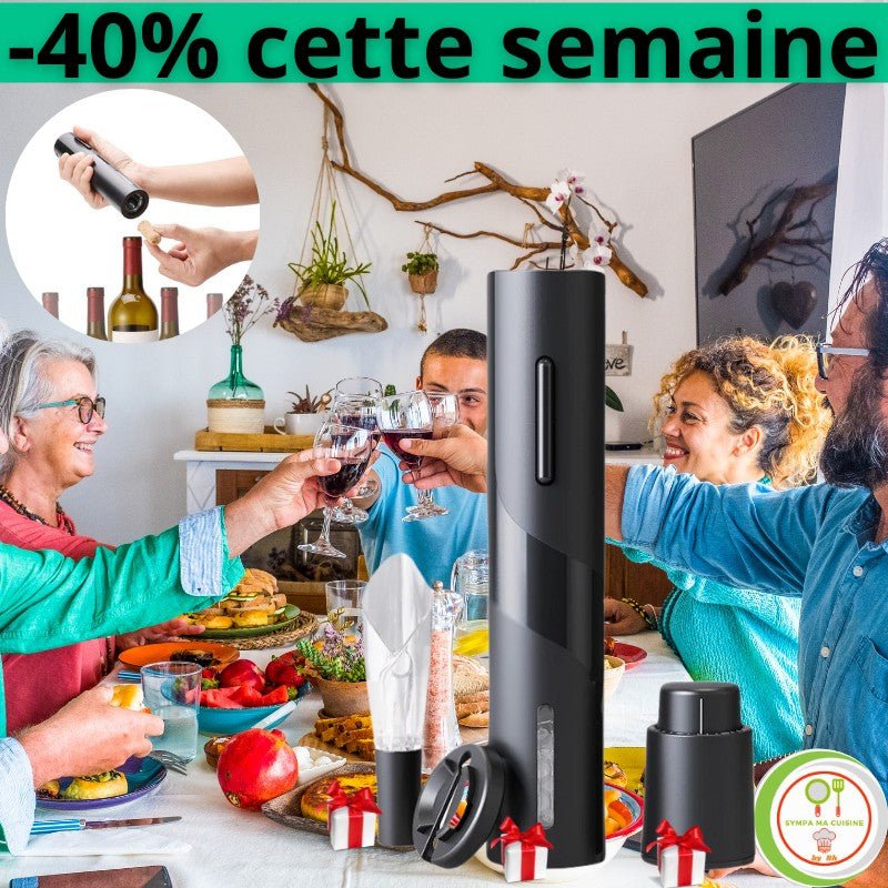 Open'bouteille™️ MéGA PaCk ; Tire bouchon électrique + Enlève capsule + Bouchon conservation longue durée + Verseur anti-goutte | TIRE-BOUCHON inGénieux  | CUISINE sympamacuisine